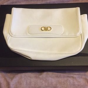White Leather Ferragamo Clutch  -